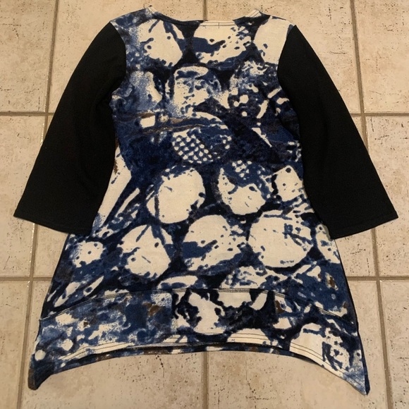 LAVENA Abstract Blue & Black Split Hem Tunic Top LG - Picture 4 of 5